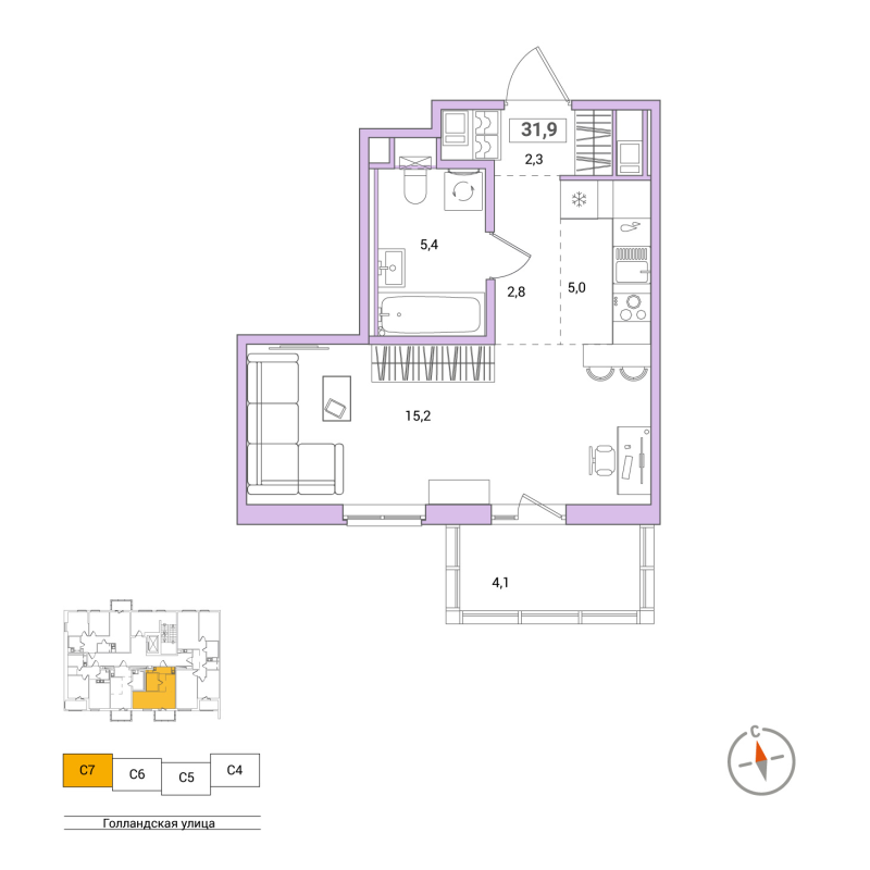 Студия 31,9 м²