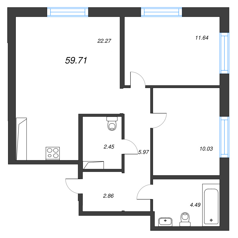 3 ккв (Евро) 59,7 м²