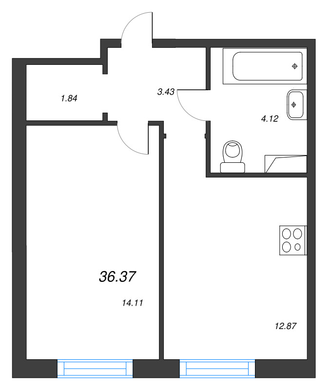 1 ккв 36,4 м²