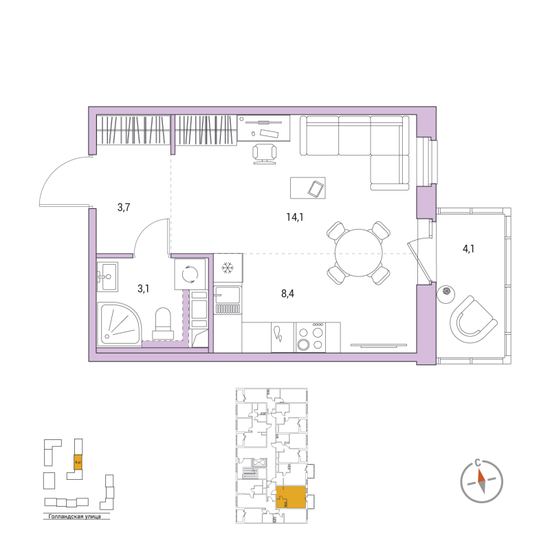 Студия 30,5 м²