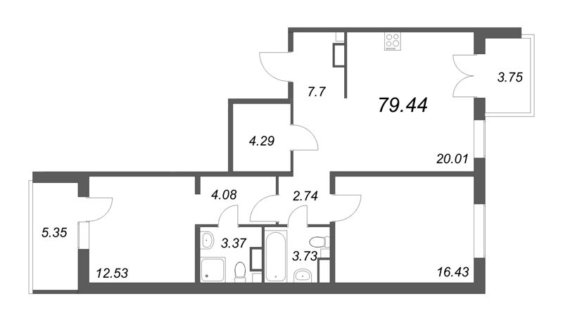 3 ккв (Евро) 80 м²