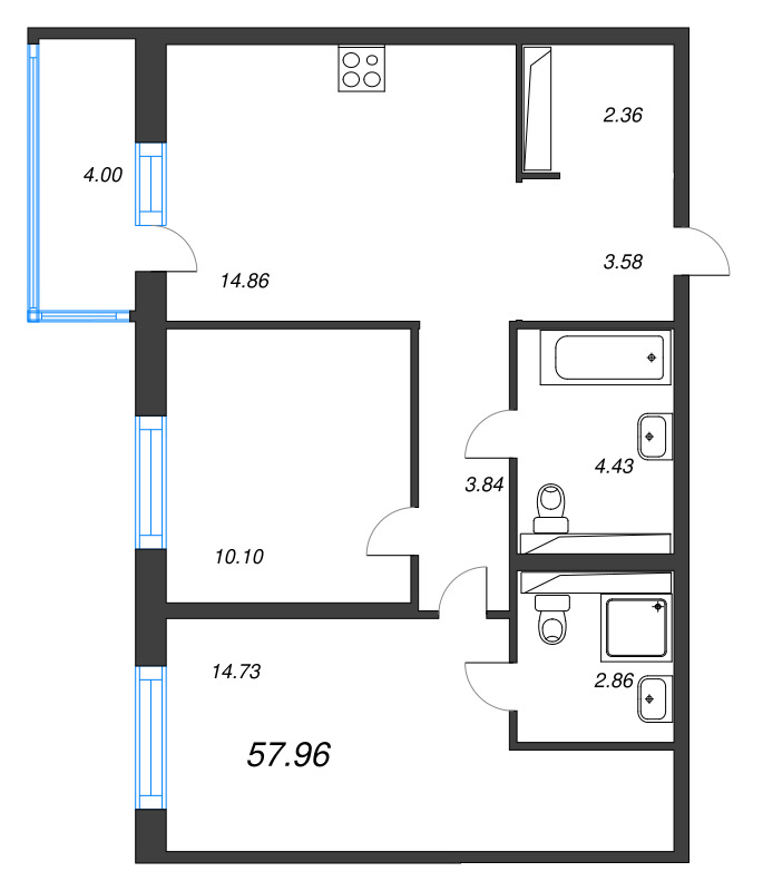 2 ккв 58 м²