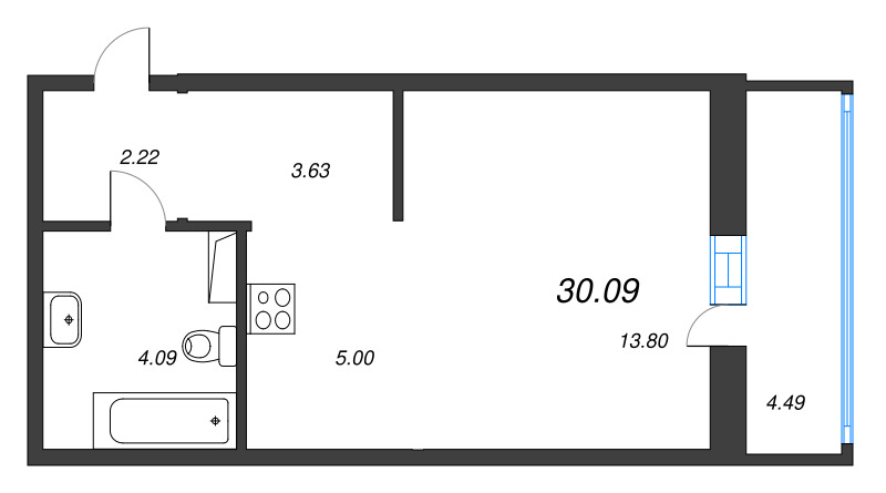 Студия 30,1 м²