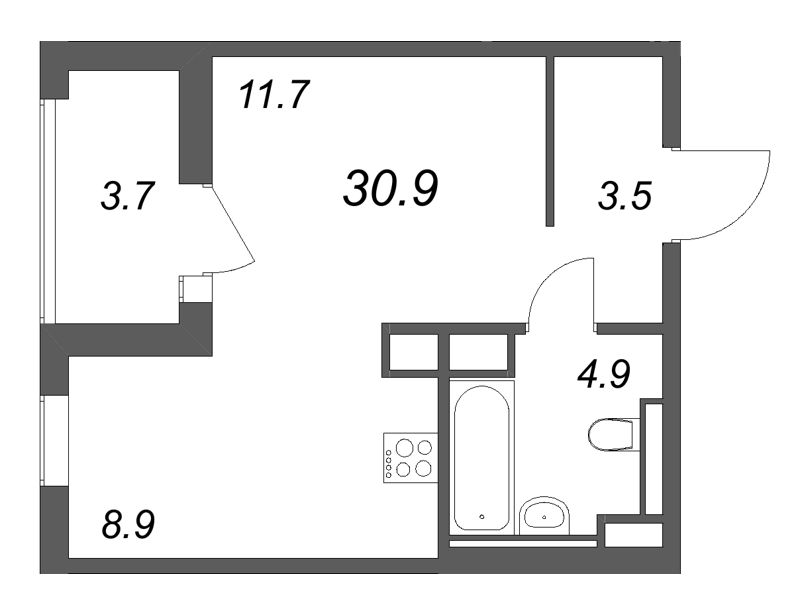 Студия 30,9 м²