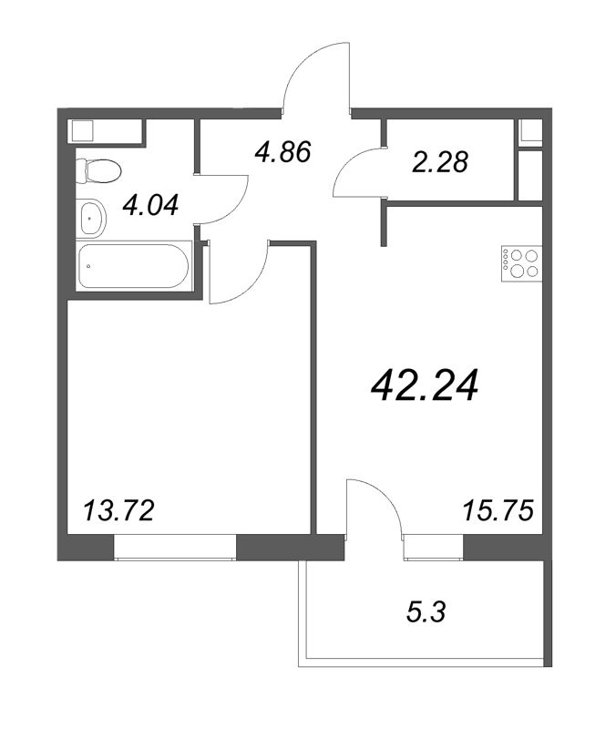 2 ккв (Евро) 42,1 м²
