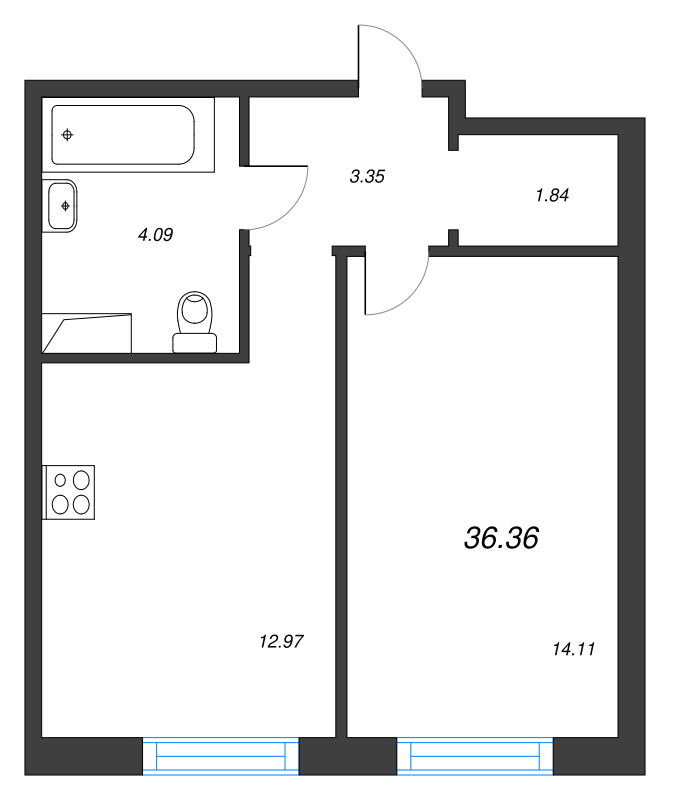 1 ккв 36,4 м²