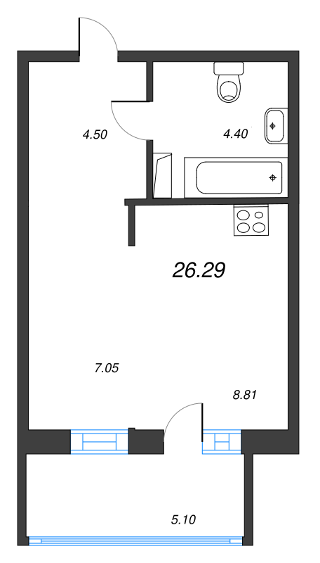 Студия 26,8 м²