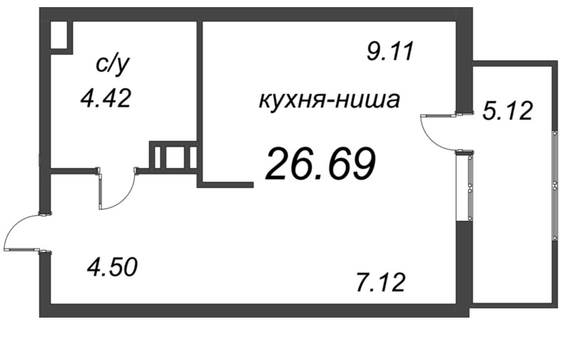 Студия 26,2 м²