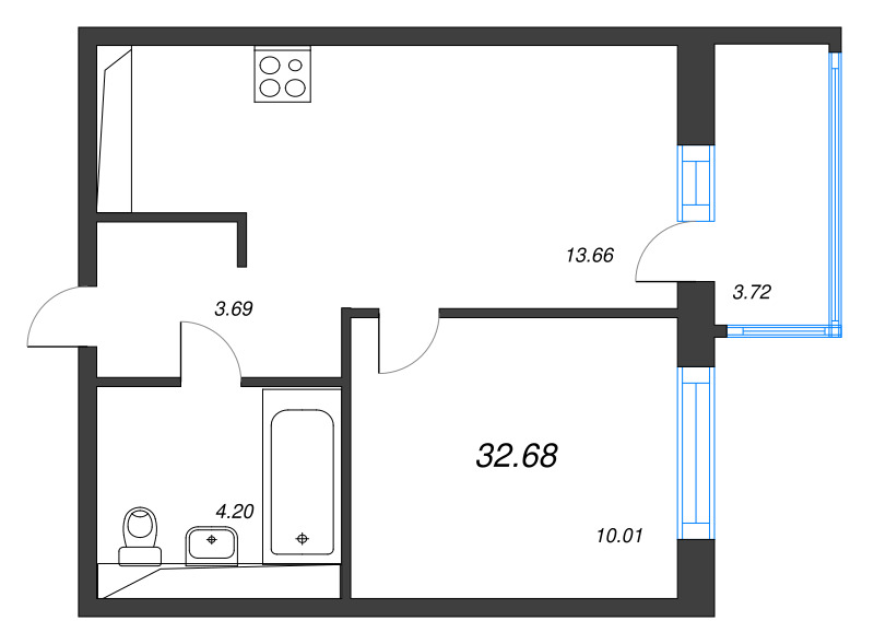1 ккв 32,7 м²