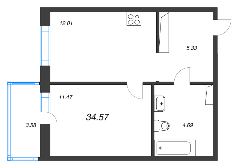 1 ккв 34,6 м²
