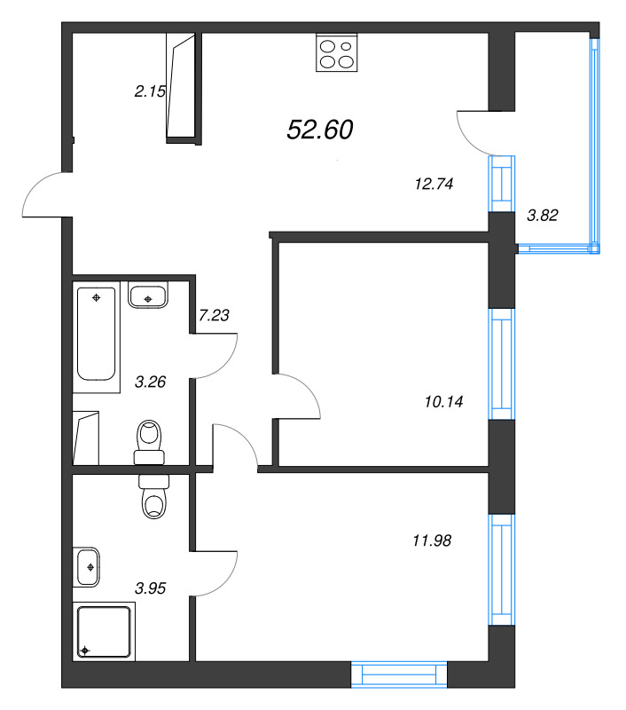 2 ккв 52,6 м²