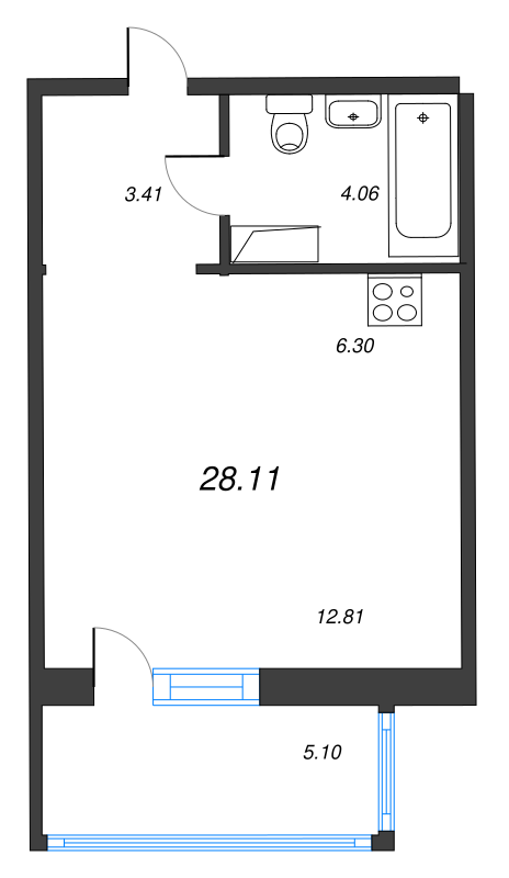 Студия 28,1 м²
