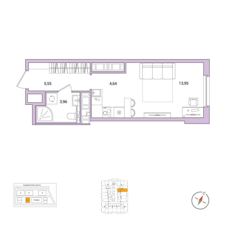 Студия 28,1 м²
