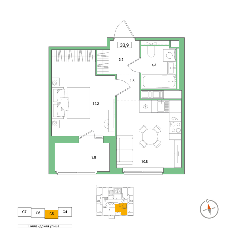 1 ккв 33,9 м²