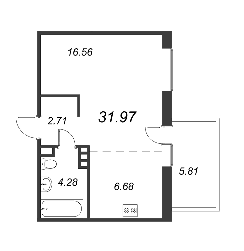 1 ккв 31,7 м²