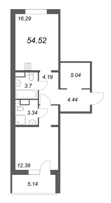 2 ккв (Евро) 54,9 м²