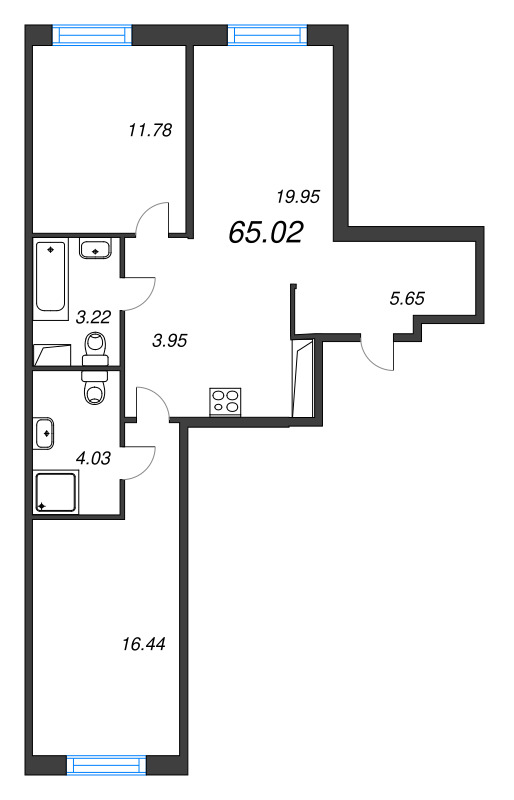 3 ккв (Евро) 65 м²