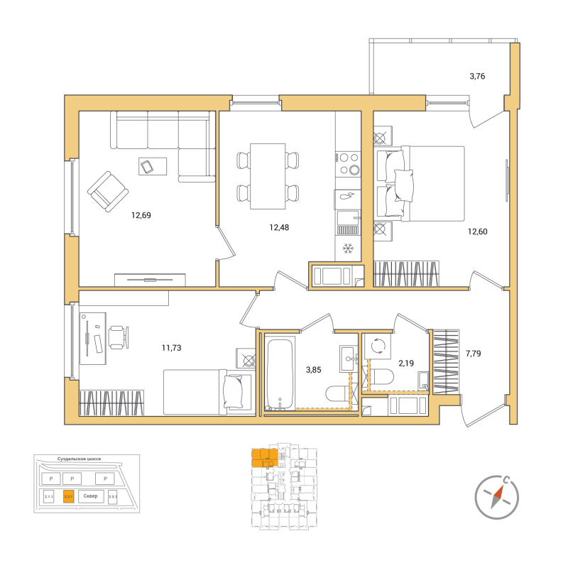 3 ккв 65,2 м²