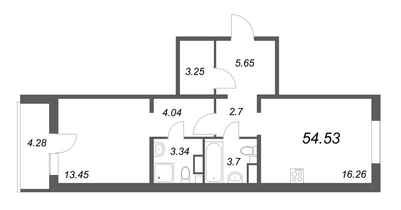 2 ккв (Евро) 54,6 м²
