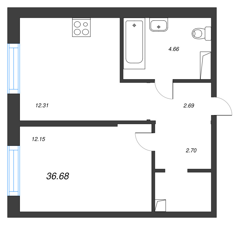 1 ккв 36,7 м²