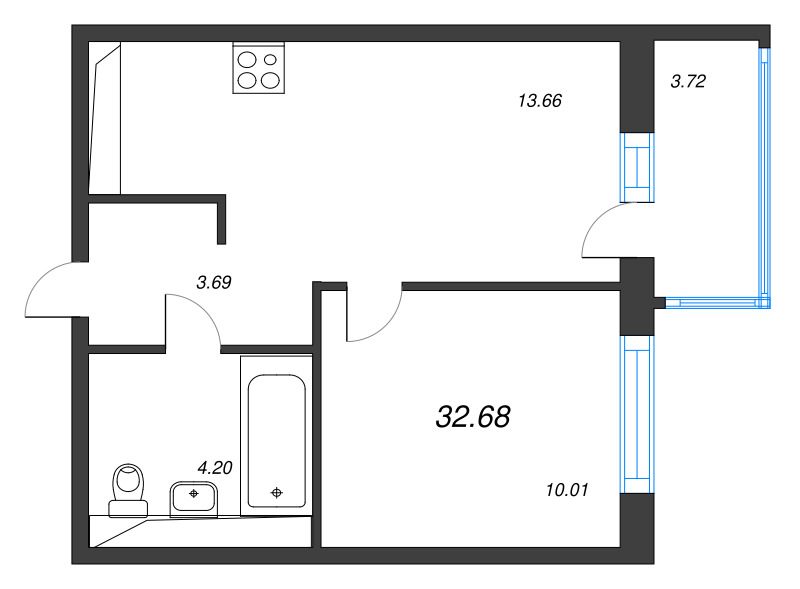 1 ккв 32,7 м²