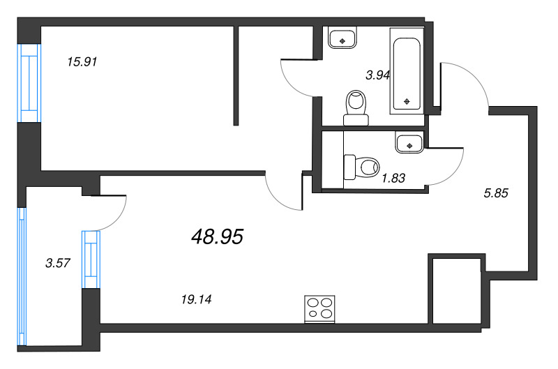 2 ккв (Евро) 48,4 м²