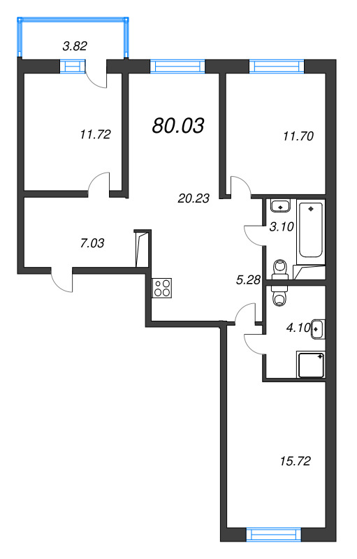 4 ккв (Евро) 80 м²