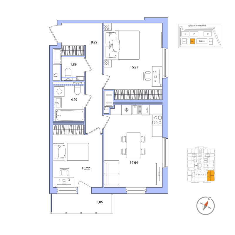 3 ккв (Евро) 58,7 м²