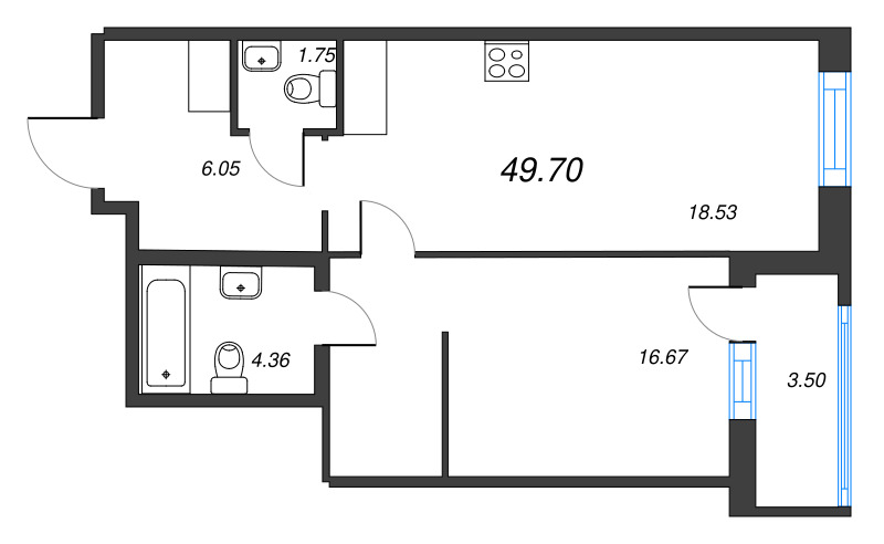 2 ккв (Евро) 49,2 м²