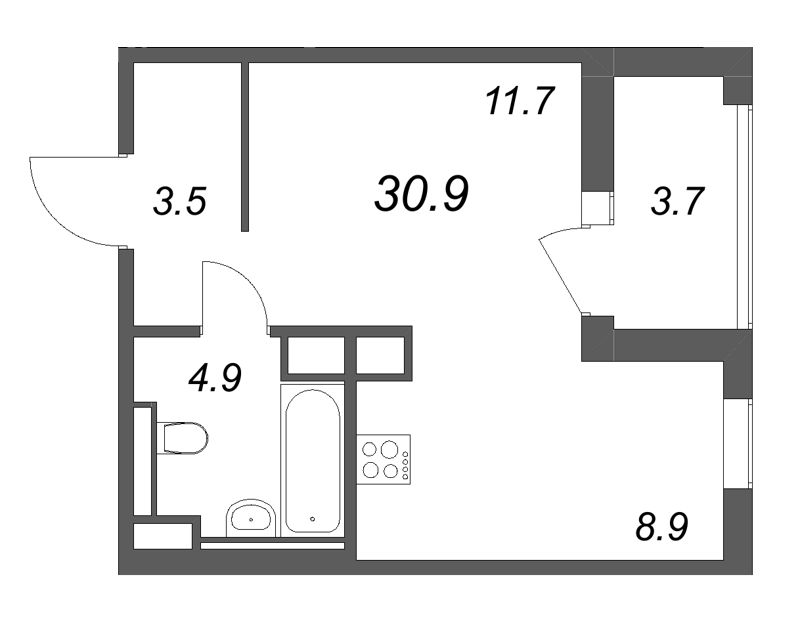 Студия 30,9 м²