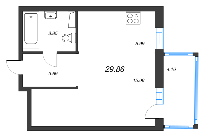 Студия 29,3 м²