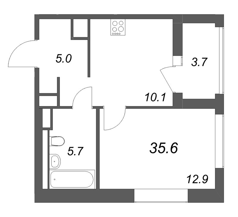 1 ккв 35,6 м²