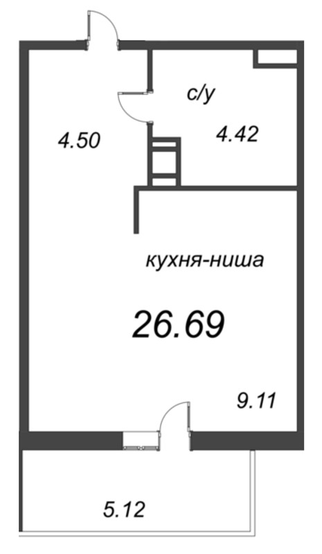 Студия 26,4 м²