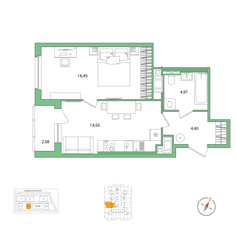 1 ккв 41,7 м²