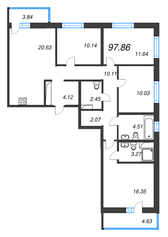 5 ккв (Евро) 97,9 м²