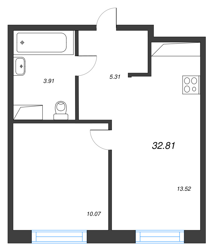 1 ккв 32,8 м²