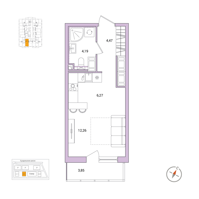 Студия 28,4 м²