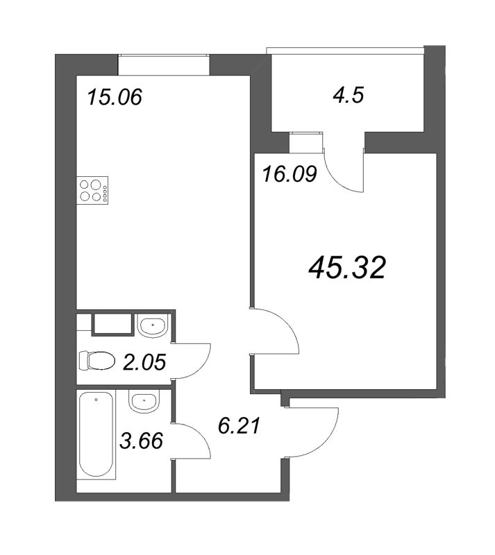 2 ккв (Евро) 45,7 м²