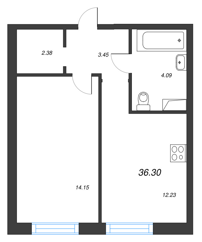 1 ккв 36,3 м²