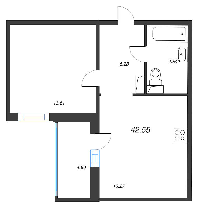 2 ккв (Евро) 42,6 м²
