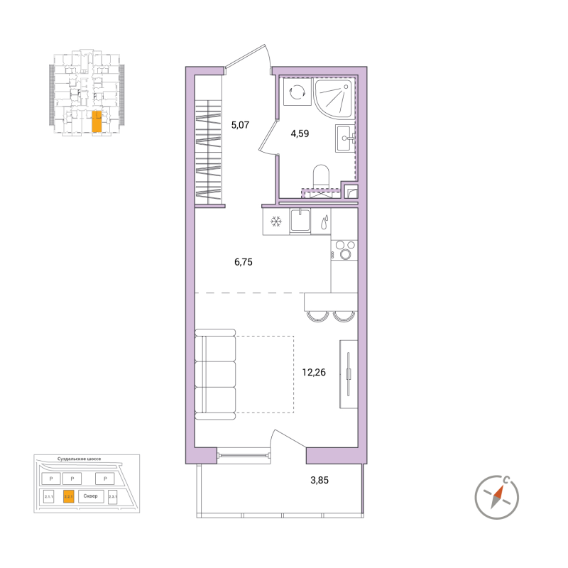Студия 29,8 м²