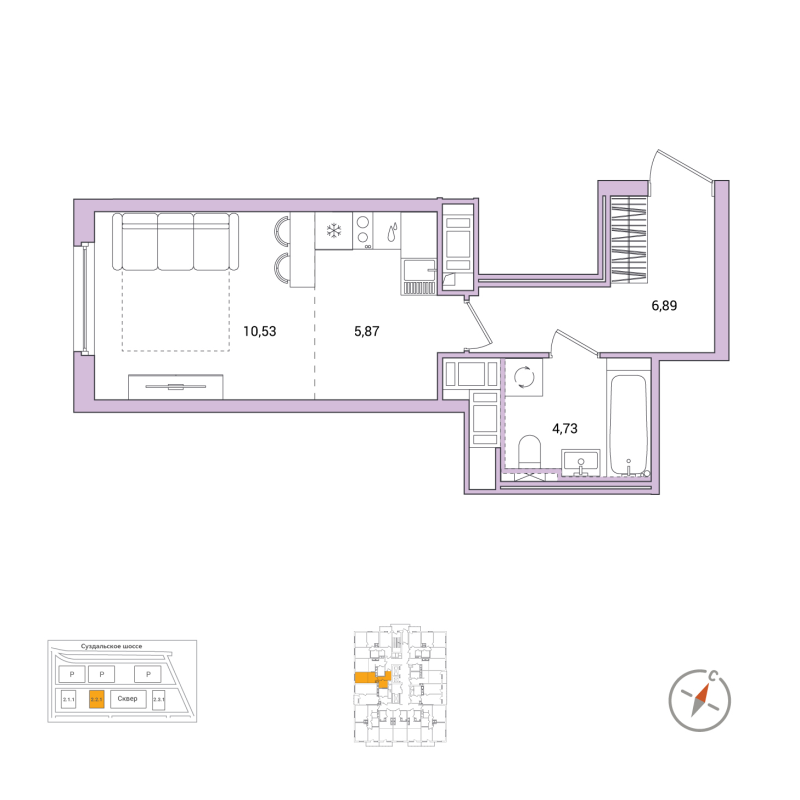 Студия 28 м²