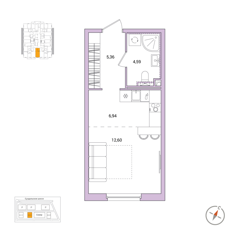 Студия 29,5 м²