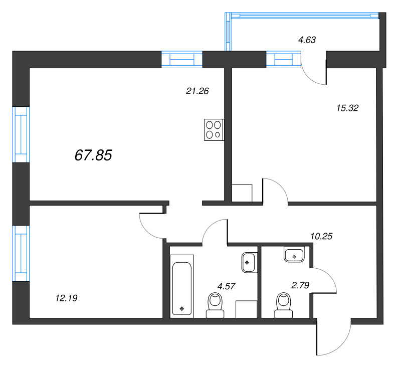 3 ккв (Евро) 68,8 м²