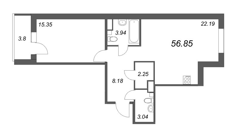 2 ккв (Евро) 56,2 м²