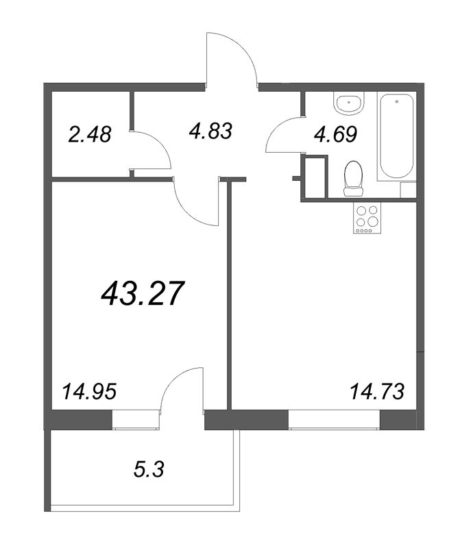 1 ккв 42,9 м²