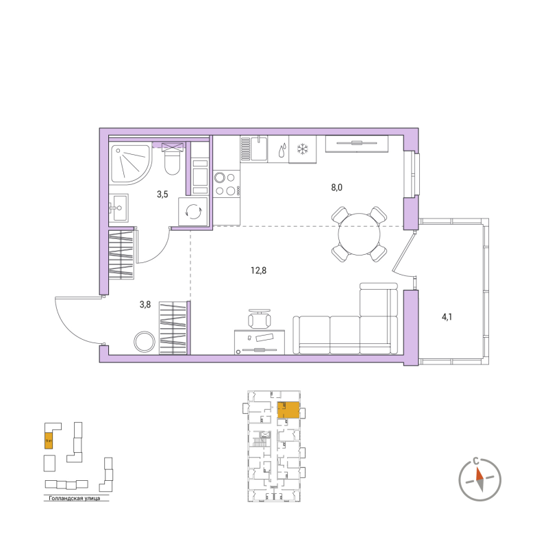 Студия 29,3 м²