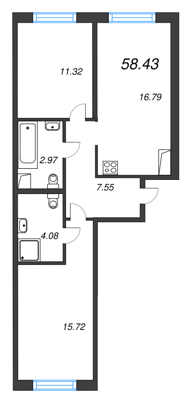 3 ккв (Евро) 58,4 м²