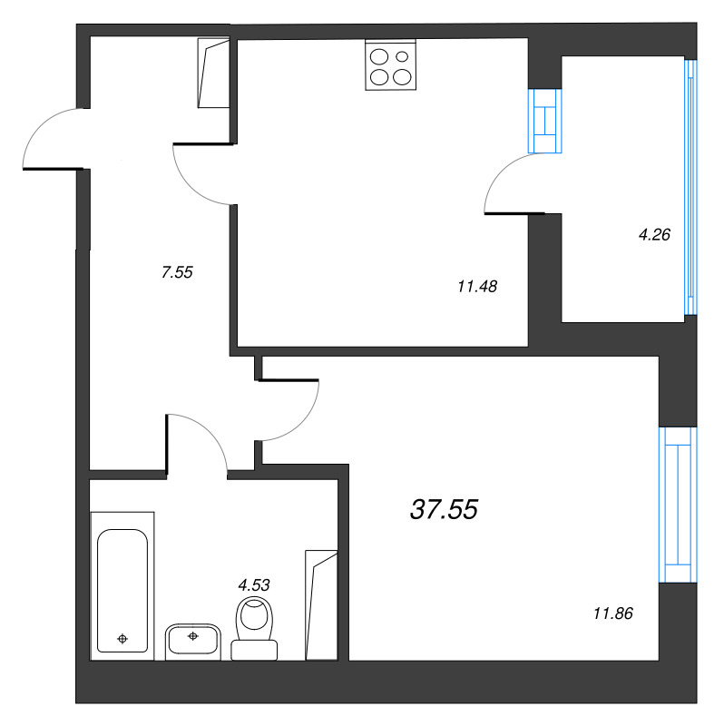 1 ккв 37,6 м²