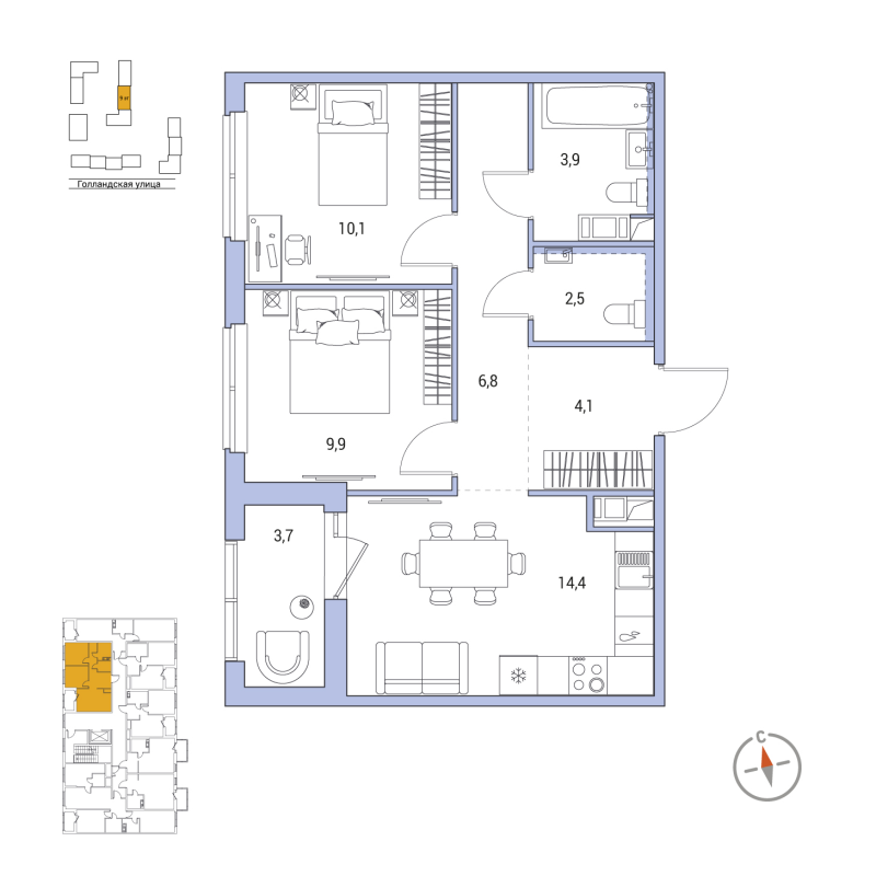 2 ккв 53,5 м²
